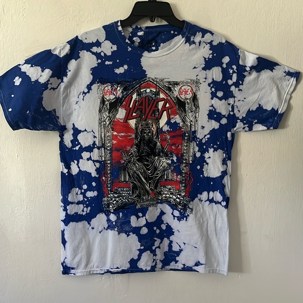 Slayer Tie Dye T-shirt Mens graphic Short Sleeve Red Rock Music Metal Band blue